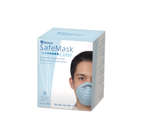 Mask Face Cone Molded Blue SafeMask® ASTM Level 2 (50/BX 12BX/CS) by AMD Ritmed  ID 2020